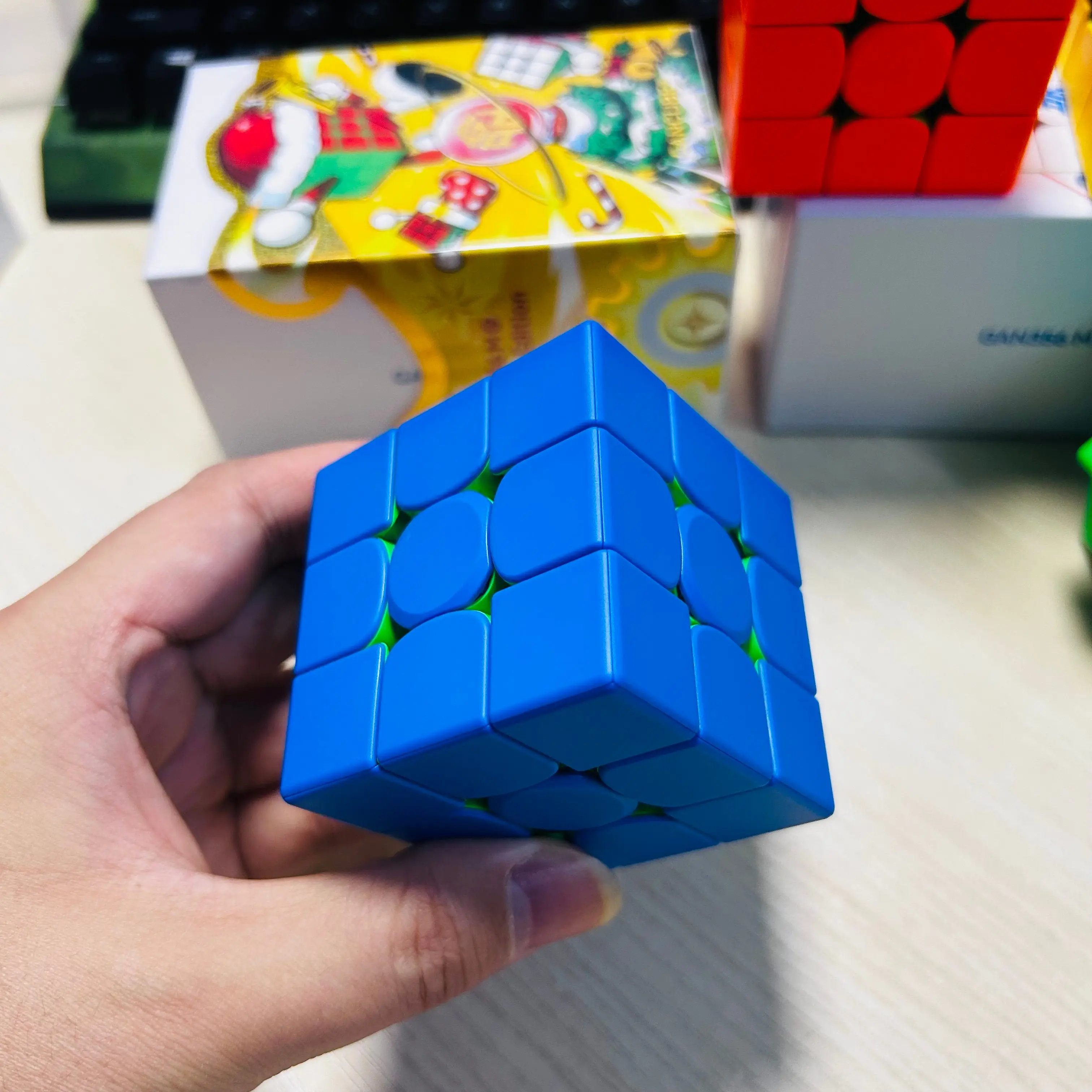 DIY GAN 356ME 2025 Christmas Edition Blue 3x3 Magnetic Magic Speed Cube Stickerless Professional Kids Toys For Gifts