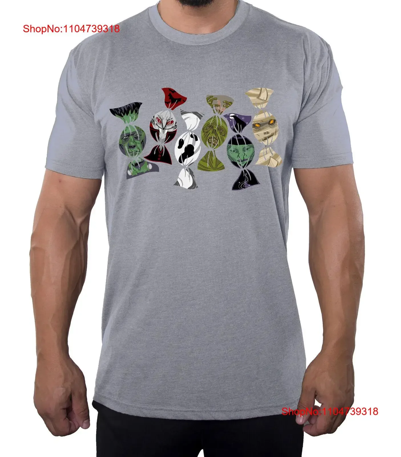 

Candy Monster Line Man's T Shirt Funny Halloween Men's vintage Washed Unisex Casual Stylish Breathable homme Versatile