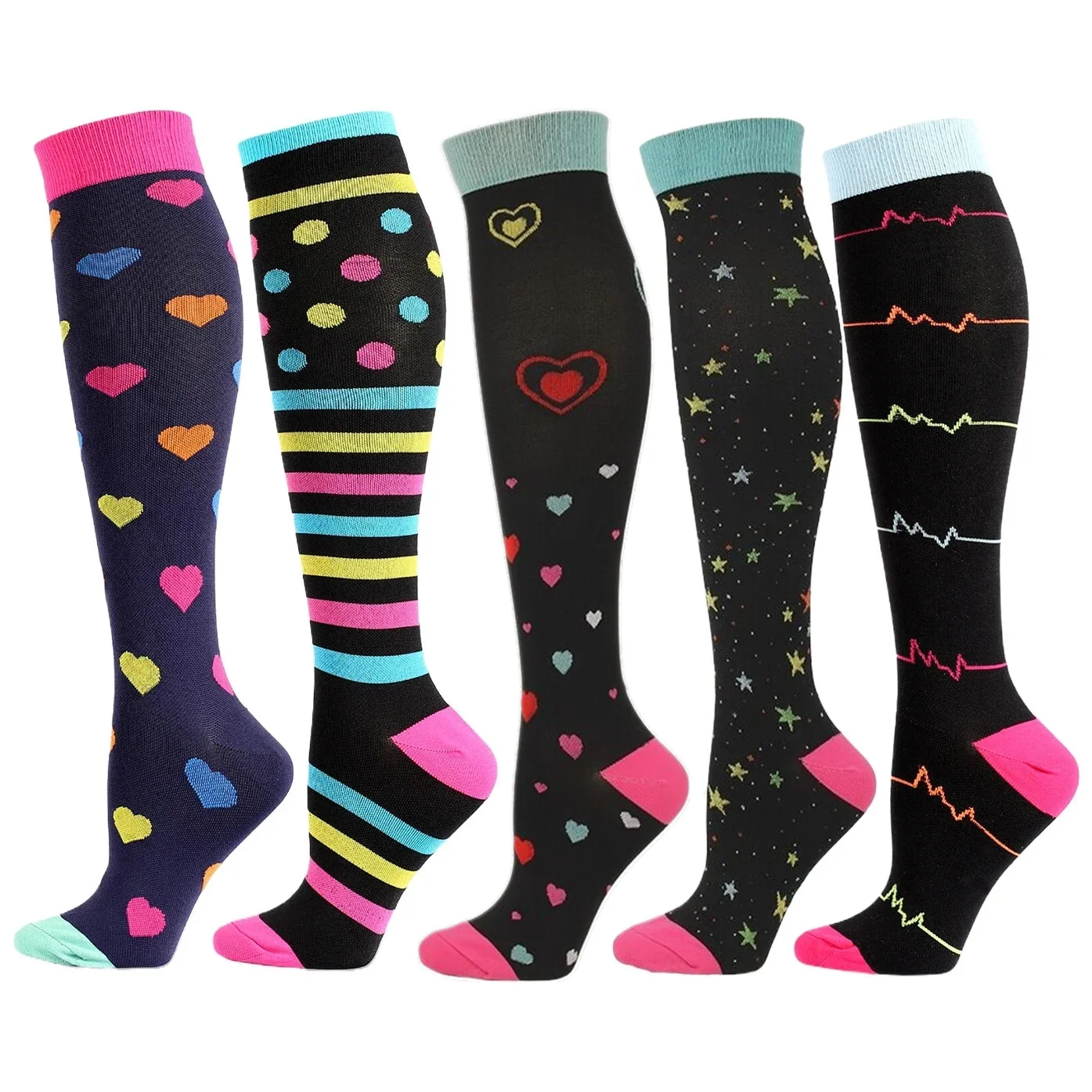 5Pairs Athletic Compression Socks Unisex Running Cycling Yoga Football Socks
