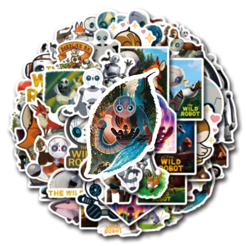 만화 영화 와일드 로봇 스티커 귀여운 그래피티 DIY 노트북 기타 전화 케이스, 물 컵 스크랩북 데칼, 어린이 장난감, 10 개, 30 개, 54 개