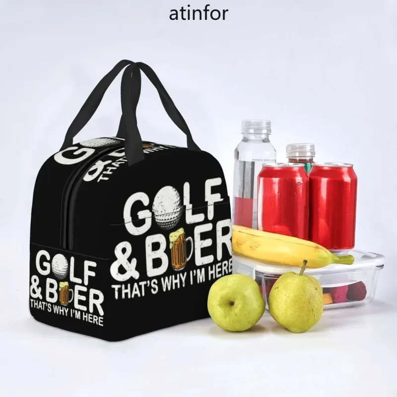 Golf And Beer Insulated Lunch Bag for Women Resuable Sports Golfing Golfer Thermal Cooler Bento Box Office Work School