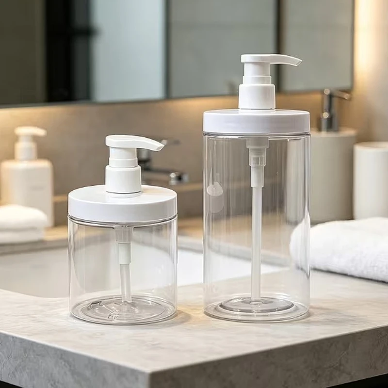 500/1000ml Pump Bottle Dispenser Wide Mouth Clear Shower Soap Dispenser Refillable PET Storage Bottle