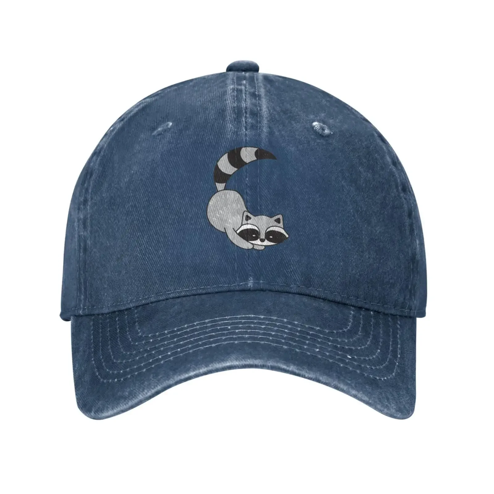 Cute Grey Racoon Vintage Adjustable Washed Denim Cotton Low Profile Mens Dad Trucker Hat Fitted Baseball Ball Cap for Men Unisex