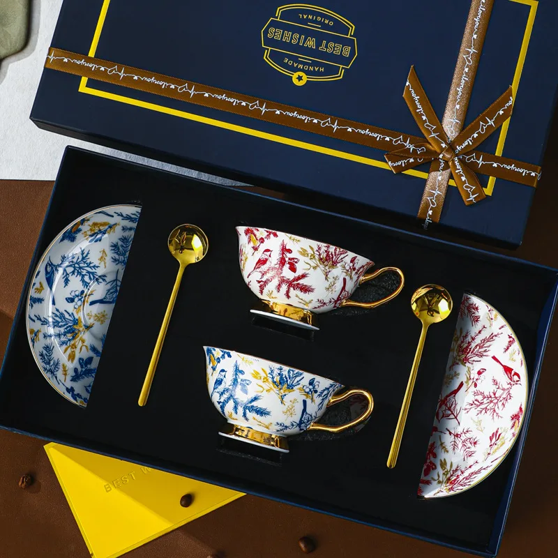 

Good-looking Ceramic Bone China Coffee Cup and Saucer Set, Retro Couple Pair of Cups, A Pair of Teacups, Gift Box Set, Gifts.