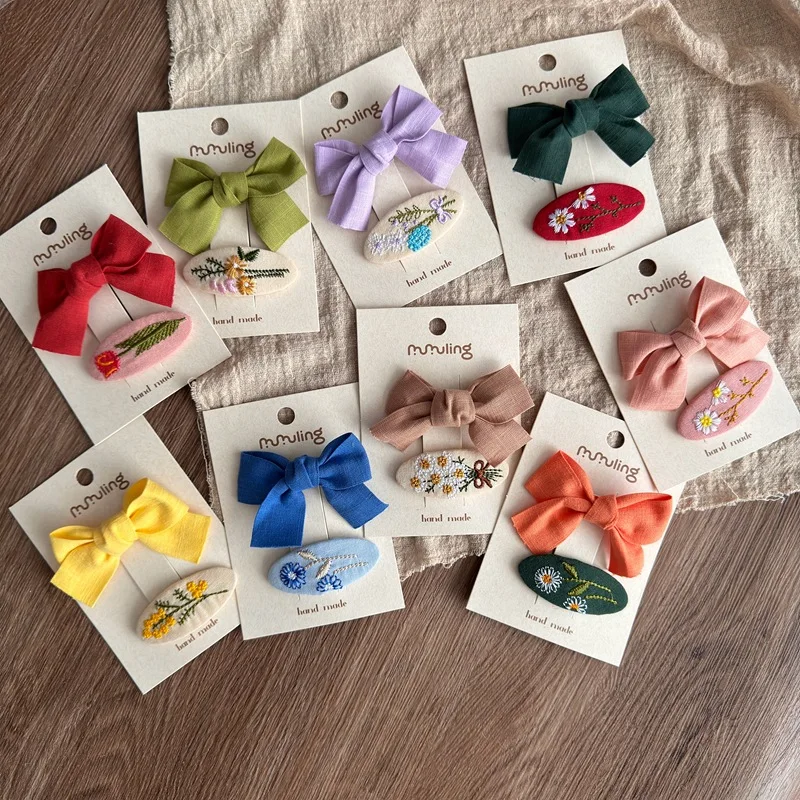 2 قطعة/المجموعة الحلو فتاة صغيرة Bowknot مقاطع الشعر بلون صغير الاطفال التطريز المشابك الأميرة الطفل المشبك إكسسوارات الشعر