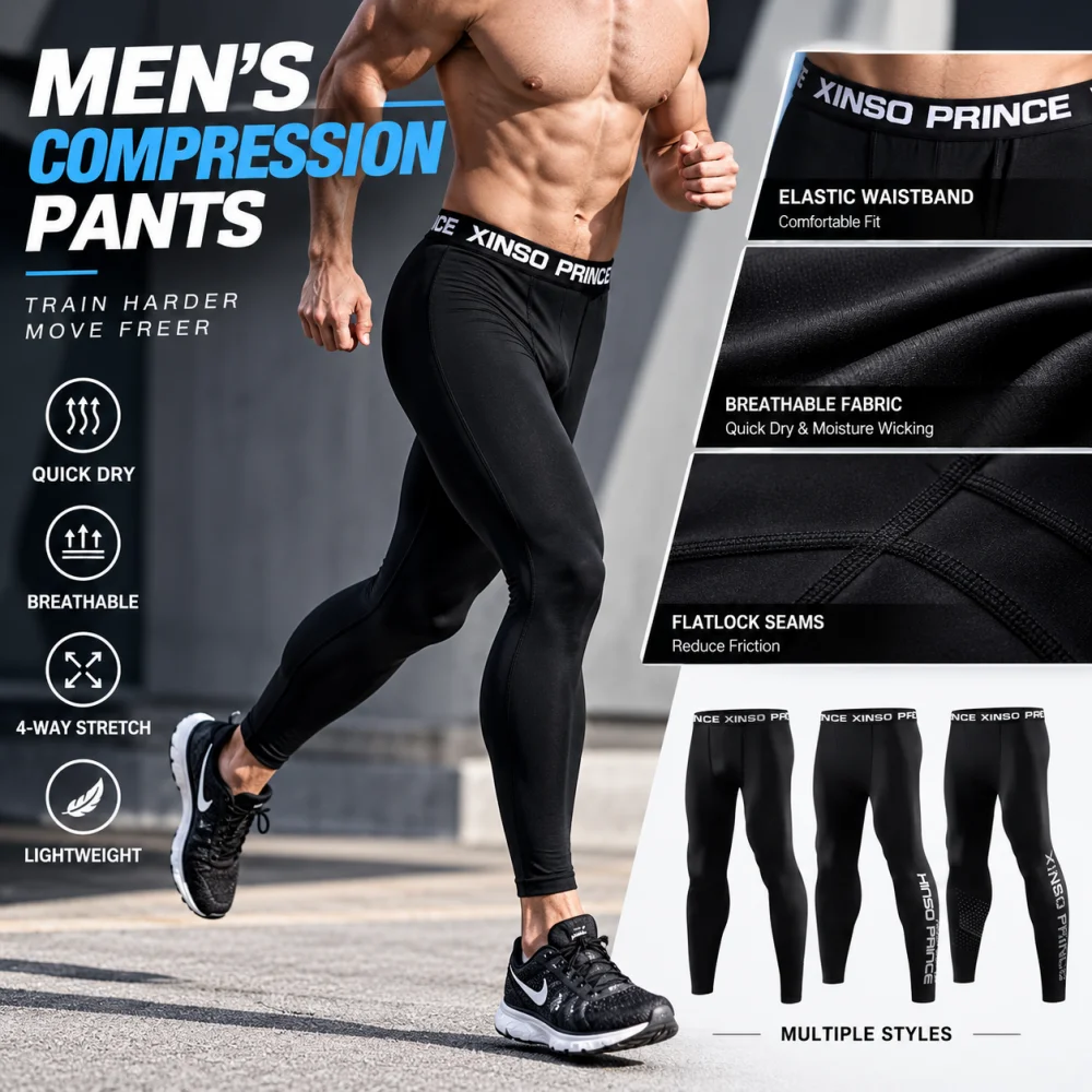 Men's Compression Pants Quick Dry Running Tights Lightweight Gym Fitness Training Sports Leggings