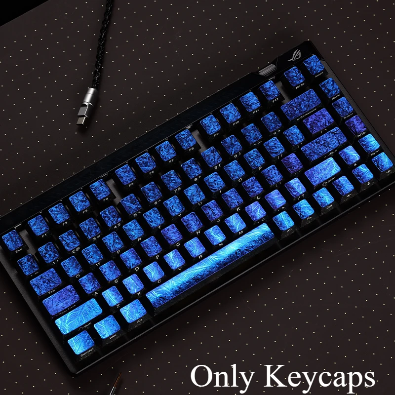 Peacock Feather Keycaps 120 Keys PC Translucent Side Print Iridescent Custom Artisan for Magnetic Switch Mechanical Keyboard RGB