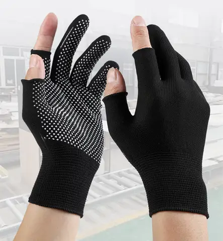 5 Paar schwarze, selbstklebende Anti-Rutsch-Handschuhe für Herren, Arbeit im Freien, Angeln, Kurier, Reiten, Fahrrad, Nylon, Touchscreen-Handhabungshandschuhe