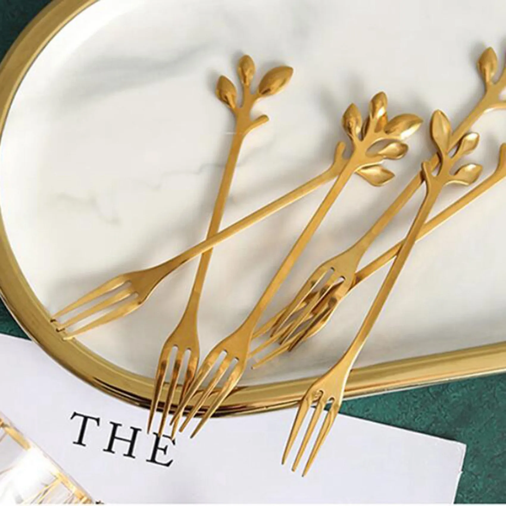 Picture 5: A84X-40Pcs Stainless Steel Flatware Fruit Fork Dinnerware Appetizer Snack Dessert Fork Kitchen Tableware Leaf Shape