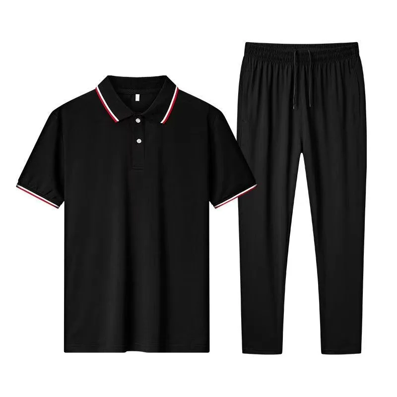 Ropa de verano para hombres jóvenes y de mediana edad, jersey de solapa, Top de manga corta, pantalones casuales, traje deportivo, y2k