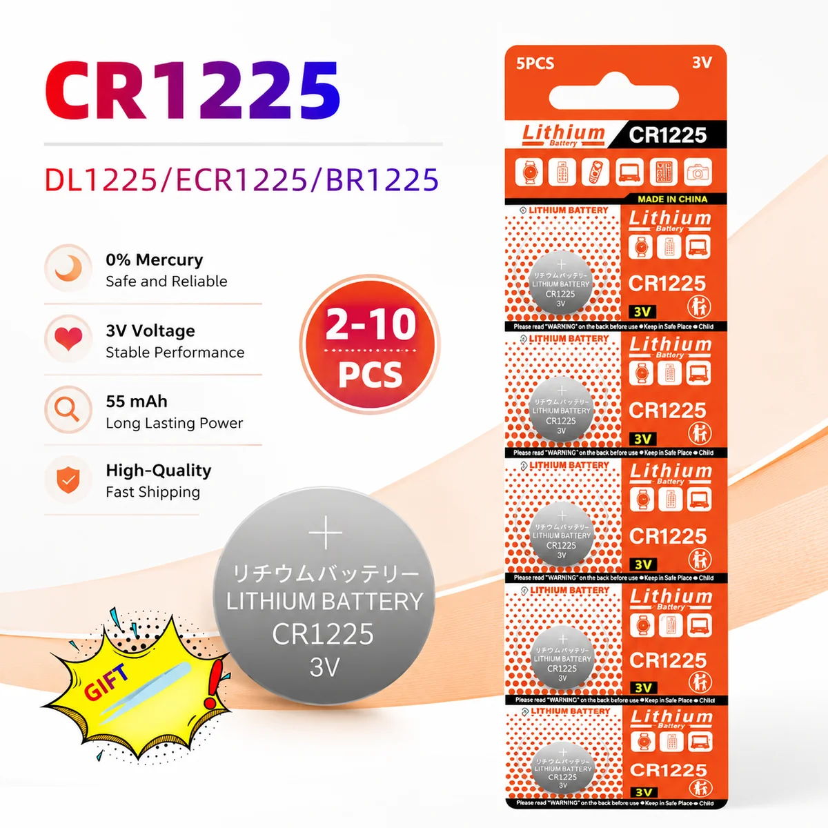 Coin Cell Battery CR1225 3V Lithium Button Cell BR1225 DL1225 LM1225 ER1225GP 2-10PCS for Watch Remote Control Toys Calculator