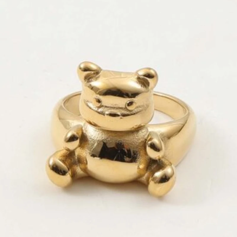 New Arrilval Cute Gold Color Bear Ring Stainless Steel Ring for Women