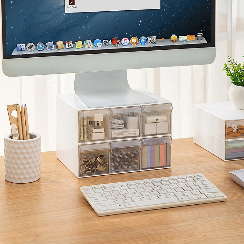 Transparent Computer Monitor Stand Riser Bracket With Storage Drawer PC Screen Holder Laptop Desktop Organizer For Charger Mouse
