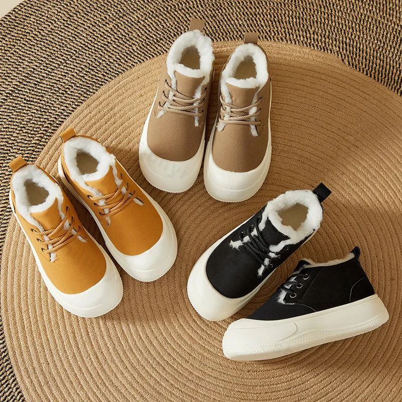 

Женская хлопковая обувь, новая зимняя утепленная плюшевая нескользящая теплая обувь на платформе, удобная модная повседневная обувь с перекрестной завязкой, увеличивающая рост