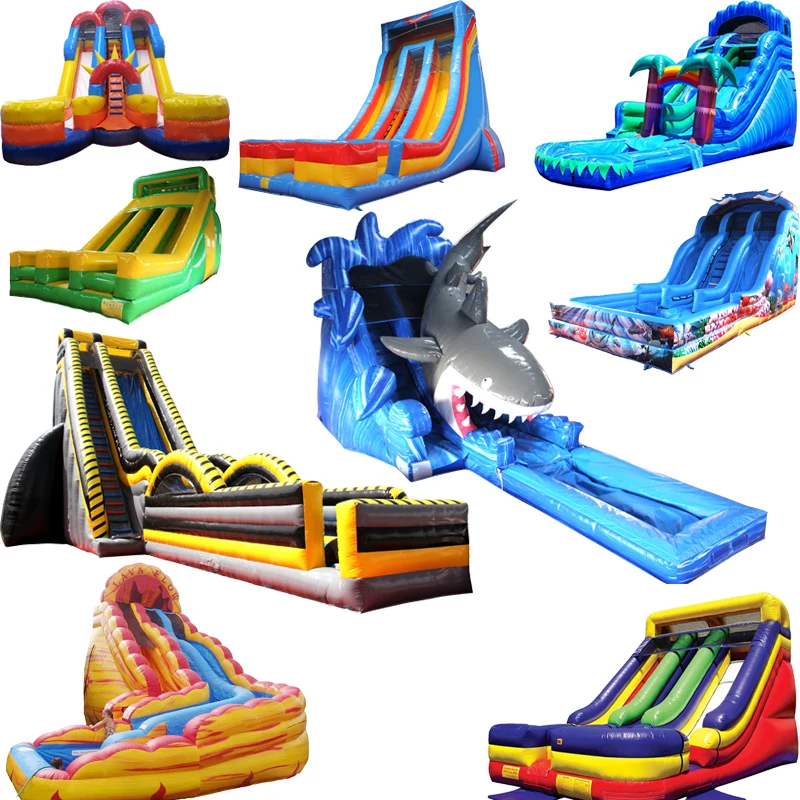 FOR custom design Factory price Tropical Theme Commercial Inflatable Water Slide With Pool for kids and adults