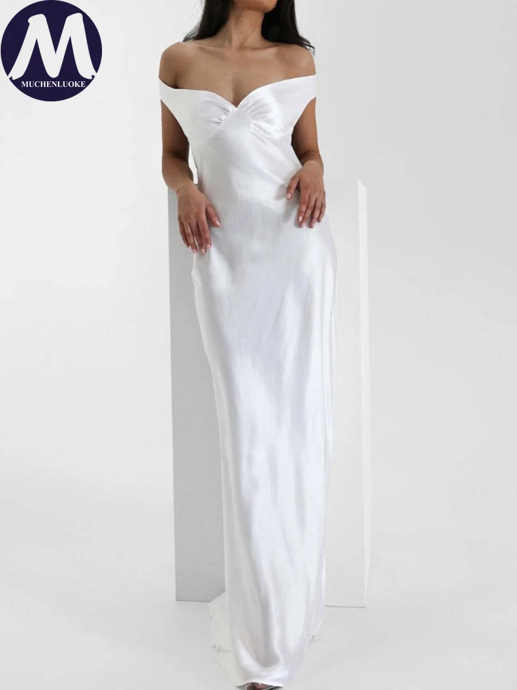 

Elegant Womens Dresses Summer New Sexy Satin Sleeveless Off Shoulder Dress Fashionable Slim Fit Women's Clothing Evening Dresses