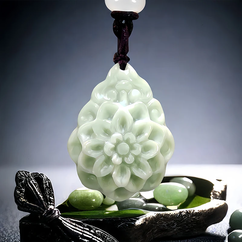 Green Real Natural Jade Flower Pendant Necklace Gifts for Women Men Vintage Chinese Amulet Charm Accessories Talismans Fashion