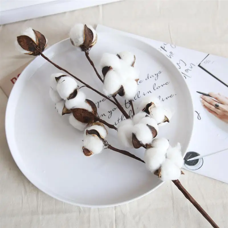 Artificial Dried Cotton Flowers White Flower Branch For Wedding Party Decoration Fake Flower Home Flower Decor Eucalyptus Leaves