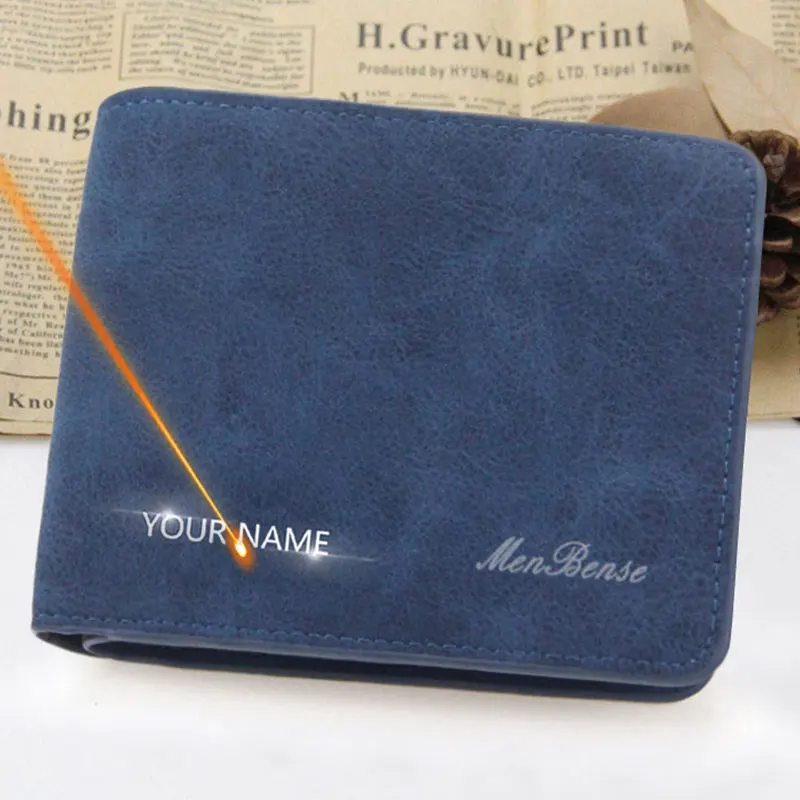 

Men Wallets Name Engraved New Short Coin Pocket Luxury Male Wallet PU Leather Slim Card Holder High Quality Brand Men Purses