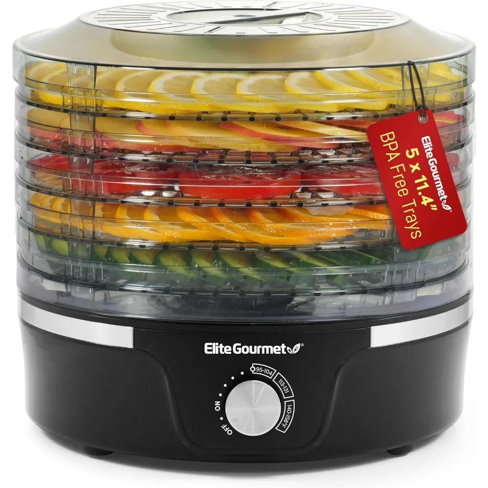 Deshidratador de alimentos Gourmet EFD319, 5 bandejas sin BPA, controles de temperatura ajustables de 11,4 ", Jerky, hierbas, frutas, verduras, secas