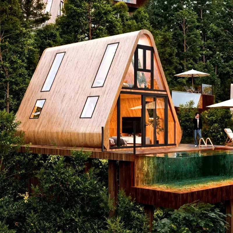 Triangle A Frame Portable Prefab House Tiny Cabin Wooden Villa Luxury Outdoor Living Space