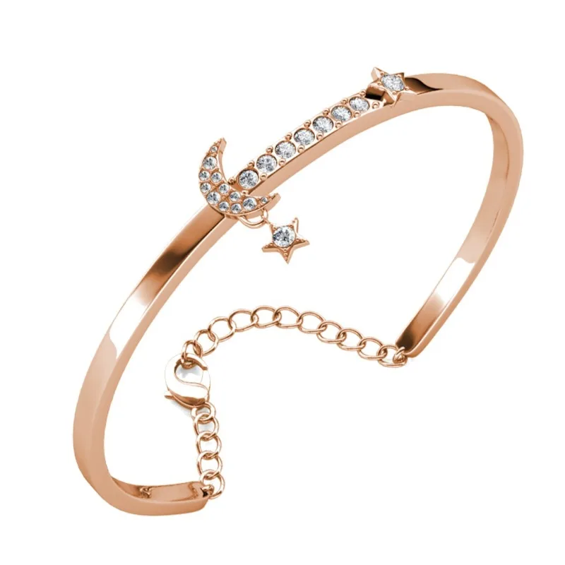 

Daisini Moon Star Cuff Bracelets with Swarovski Crystal Brass Bangles for Women Elegant Rose Gold Plated Jewelry Accessories