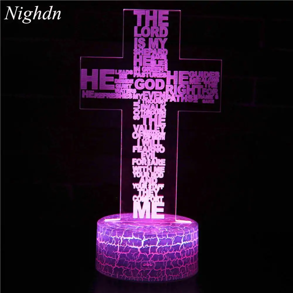 Nighdn Jesus Cross Night Lights doprowadziło do iluzji 3D lampa stołowa USB wystroju kościoła chrześcijańskiego lampka nocna prezenty świąteczne chrześcijańskiego