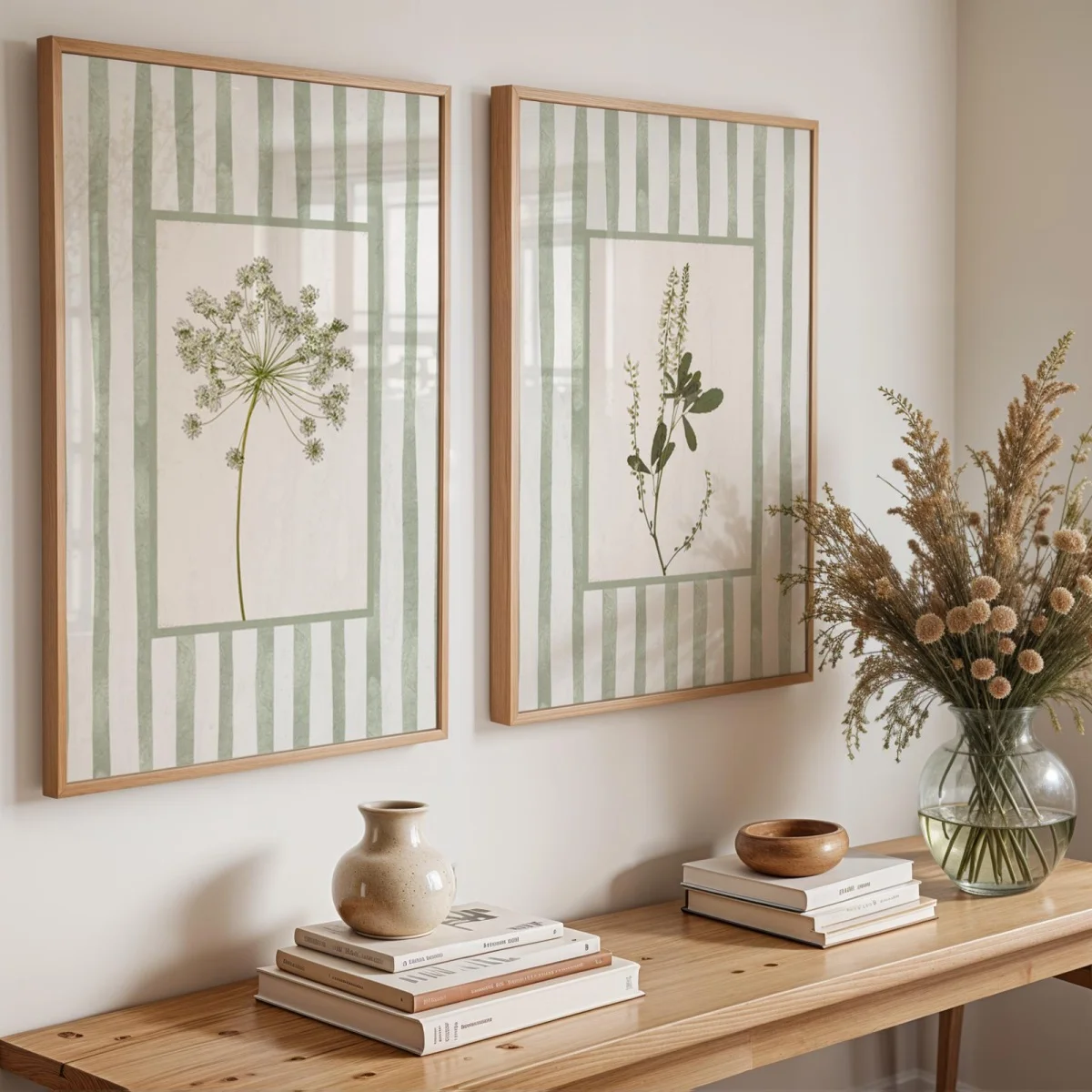 2pcs Frameless,2D Flat2pcs/set Sage Green Floral Canvas Print Poster Modern Cottagecore Botanical Art Prints Living Room Wall Ar