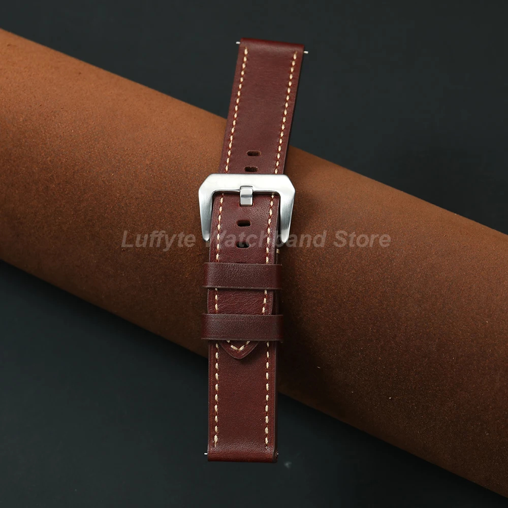 Mens Double Sided Oil Wax Leather Watch Strap 20mm 22mm 24mm with Quick Release Spring Bars Retro Cowhide Replacement Band Belt