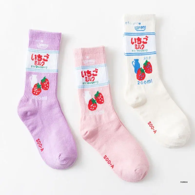 New Japanese Sweet Women's Socks Funny Cream Candy Color Milk Strawb