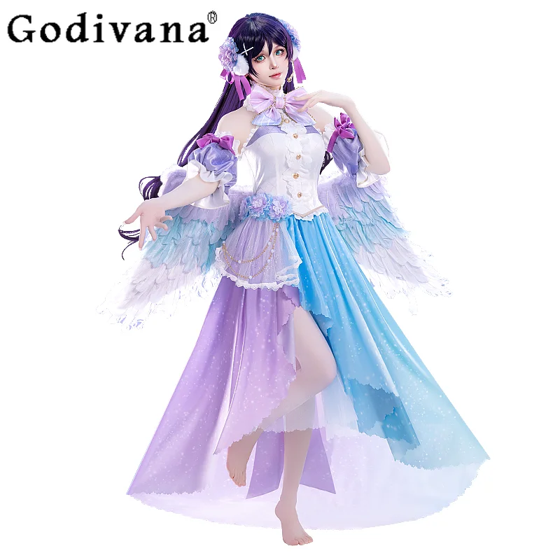 ホワイトバレンタインデー天使スカートセット女性ゲームゴージャスな素敵なスカートスーツ女性の弓襟制服コスプレ衣装