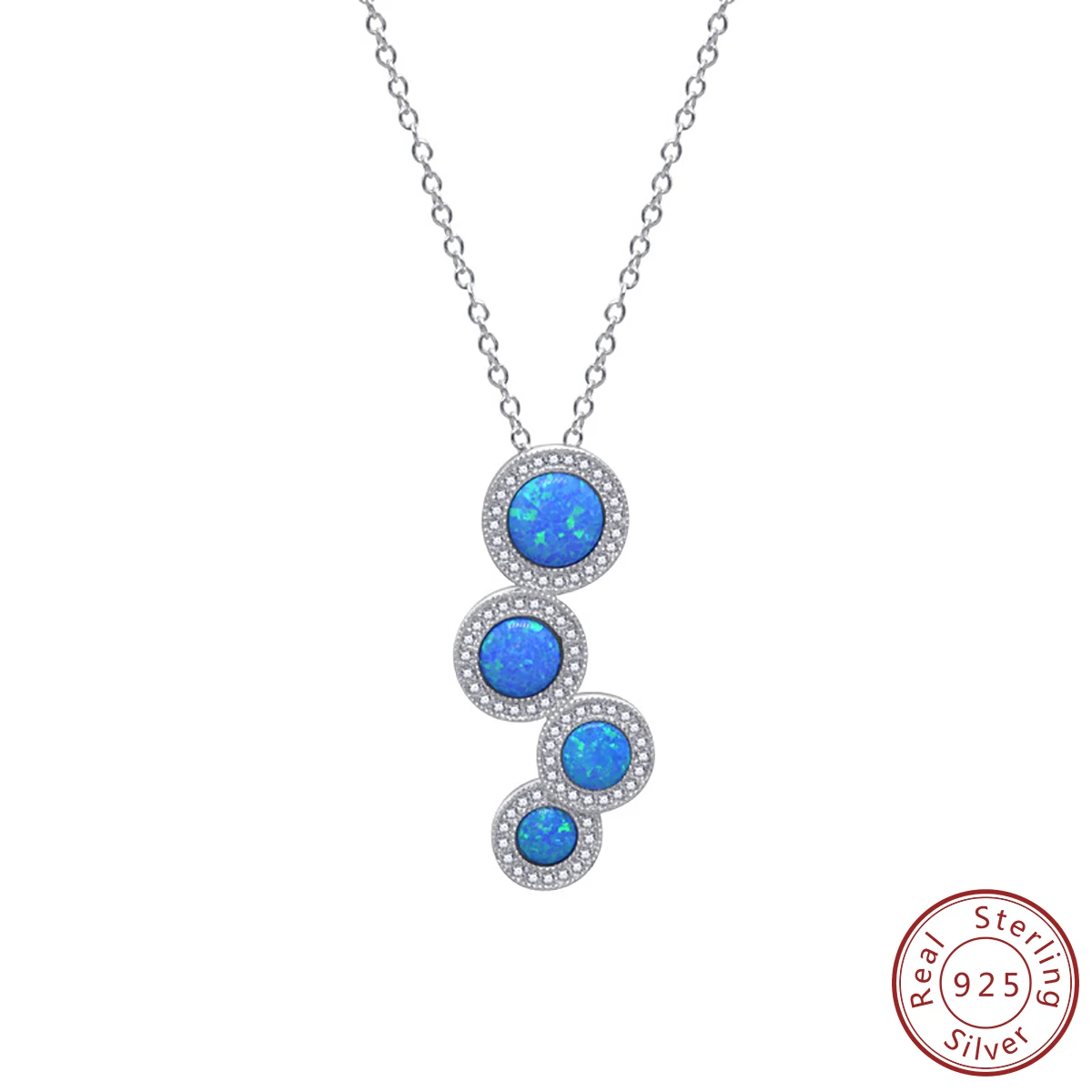 2024 Europe and America New 100% 925 Sterling Silver circular Blue opal Necklace Elegant and fashionable trend women's necklace