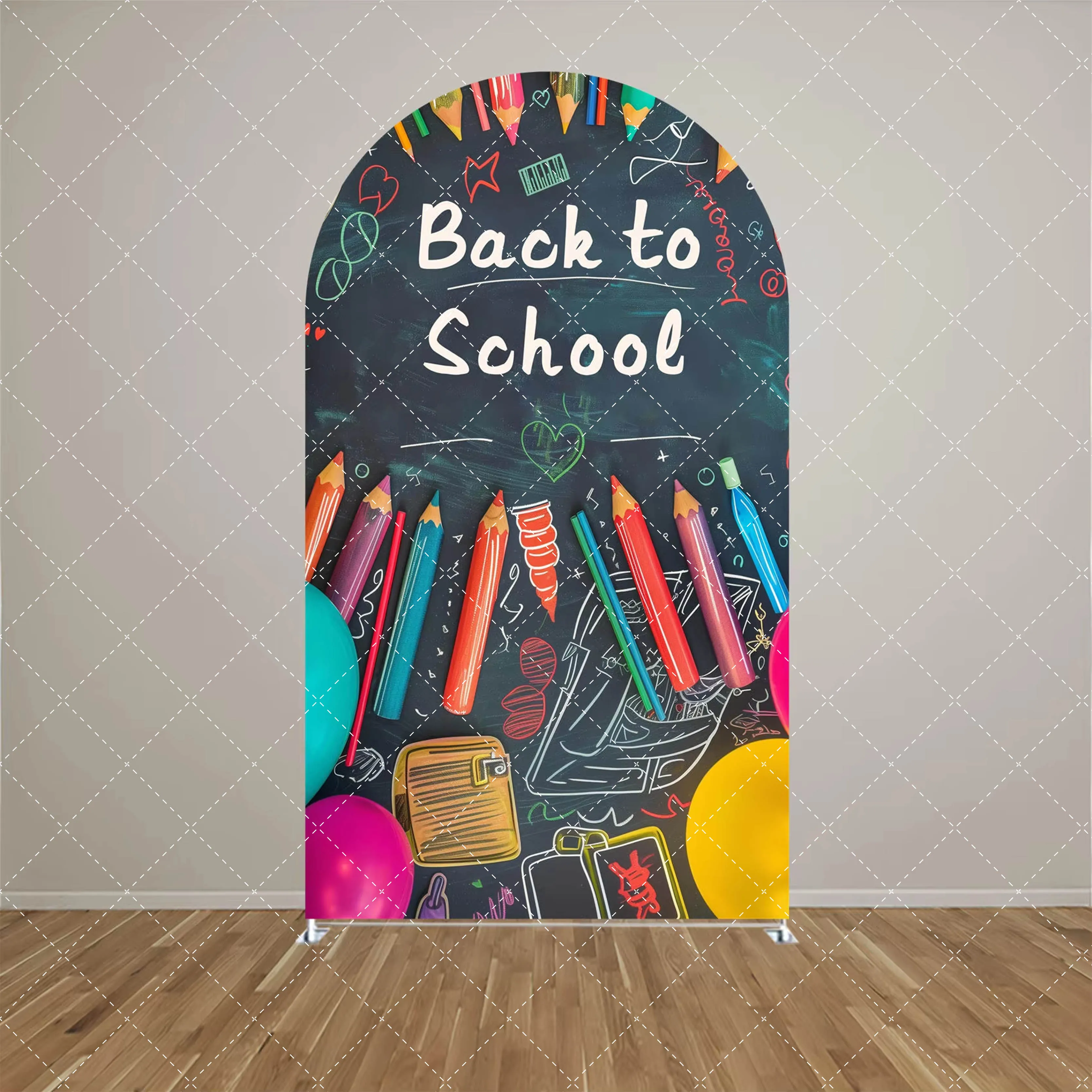Mehofond العودة إلى المدرسة موضوع قوس خلفية غطاء طالب الطفل حفلات عيد ميلاد قلم رصاص قوس قزح التفاح ديكور خلفية على الوجهين