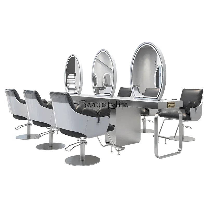 

Barber Shop Hair Cutting Dressing Table Hair Salon High-End Simple Fashion Stainless Steel Double-Sided Mirror