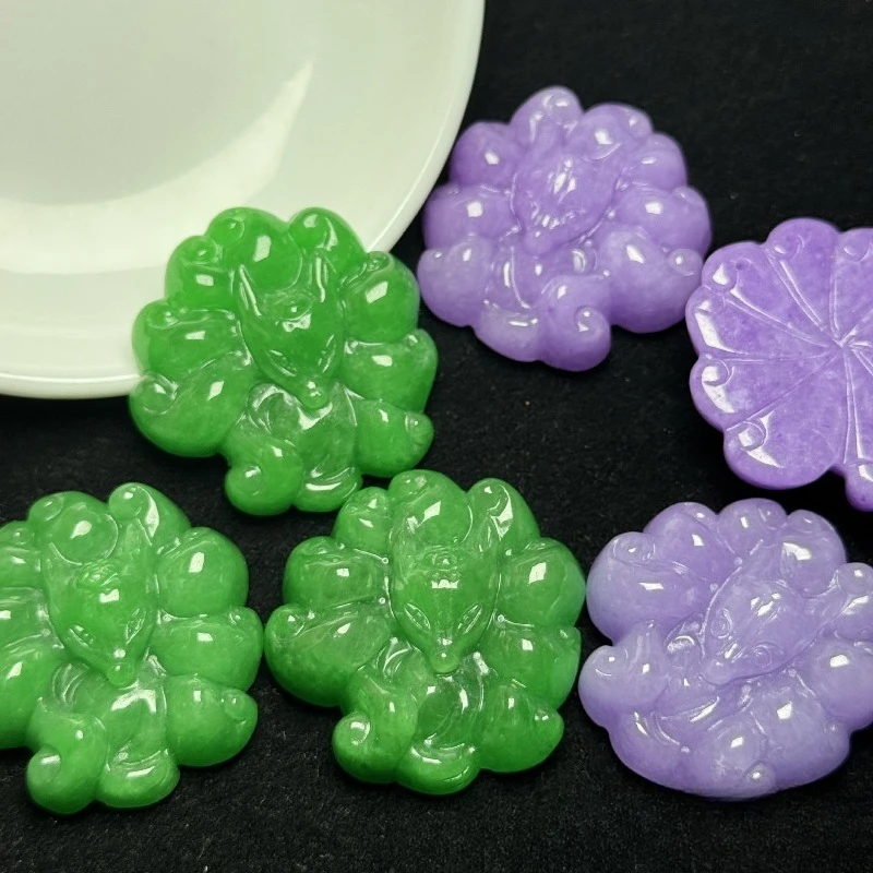 

1pc Natural Ice Purple Nine-tailed Fox DIY Pendant Bracelet Bangle Charm Fashion Jadeite Accessories Amulet Gifts Women Men