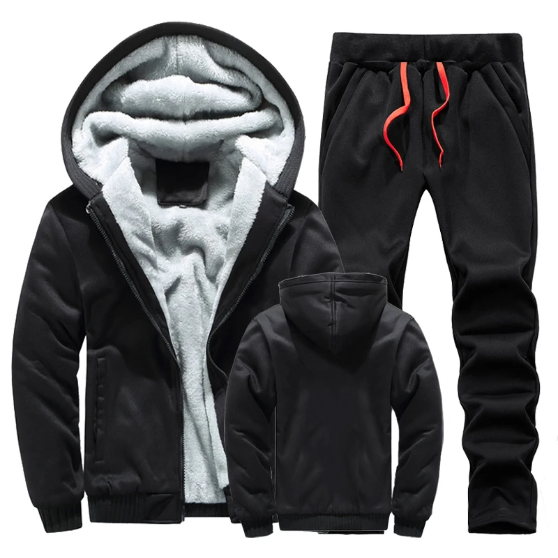 Männer Winter Trainingsanzug Sets Dicke Warme Jacke Zipper Mit Kapuze Sweatshirt Mantel + Hosen Marke Sportswear Casual Fleece Outwear Hoody