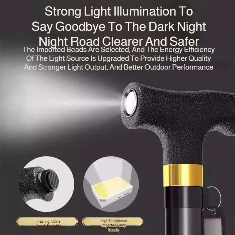 Non-slip Walking Sticks for The Elderly Multifunctional Large Four-legged Crutch Retractable Aluminum Alloy Cane with Led Light