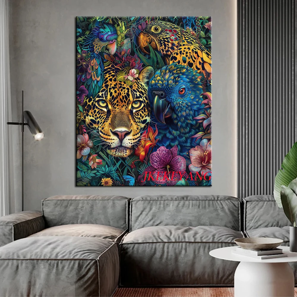 Diy Diamond Painting Mosaic Leopard Parrot and Flower Full Square Round Cross Stitch Embroidery Handmade Wall Decor