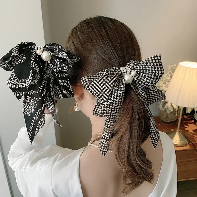 Korean retro houndstooth big bow hairpin temperament flower back of the head top clip spring clip shark clip