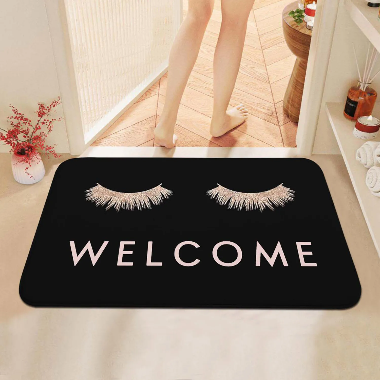 1pc Pink Eye Print Letter Graphic Mat Modern Polyester Absorbent Floor Mat For Household Home Decorative Entrance Door Rmats