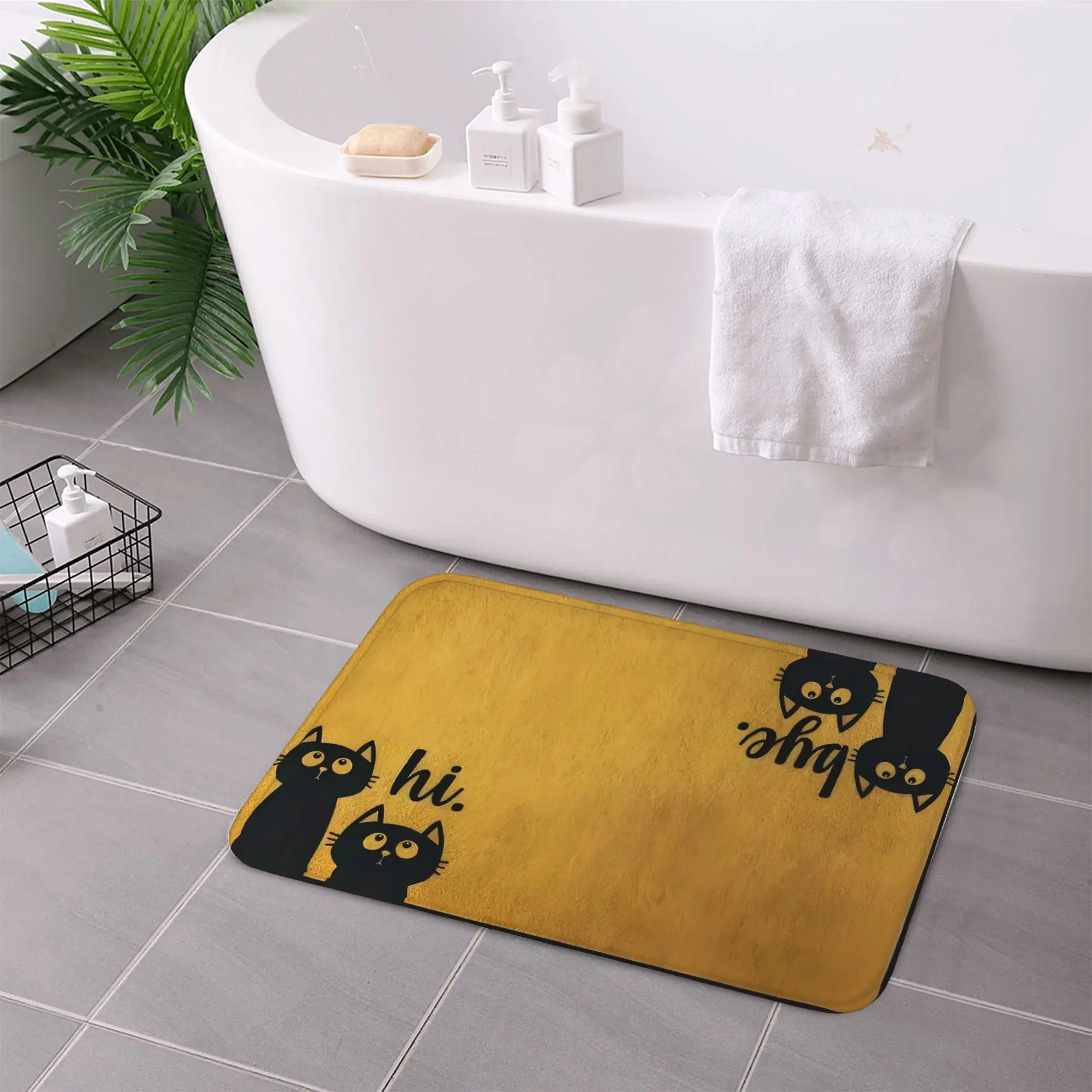 Charming 'Hi Bye' Cat Doormat - High-Quality Non-Slip Mat, Cute Black Cats Design for Pet Lovers and Home Decor Enthusiasts