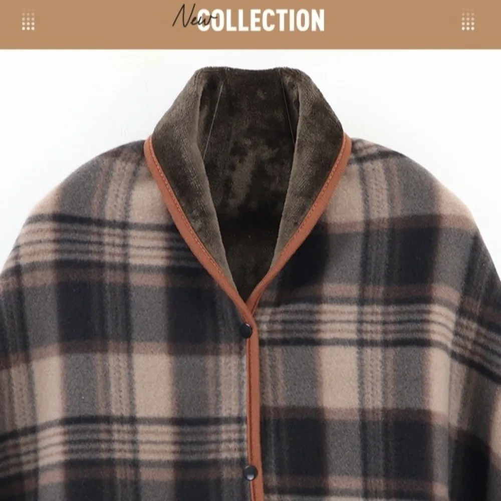 

Multi Functional Flannel Wearable Blankets with Button Thick Scarves Fleece Blanket Keep Warm Thick Plaid Blanket Office Use