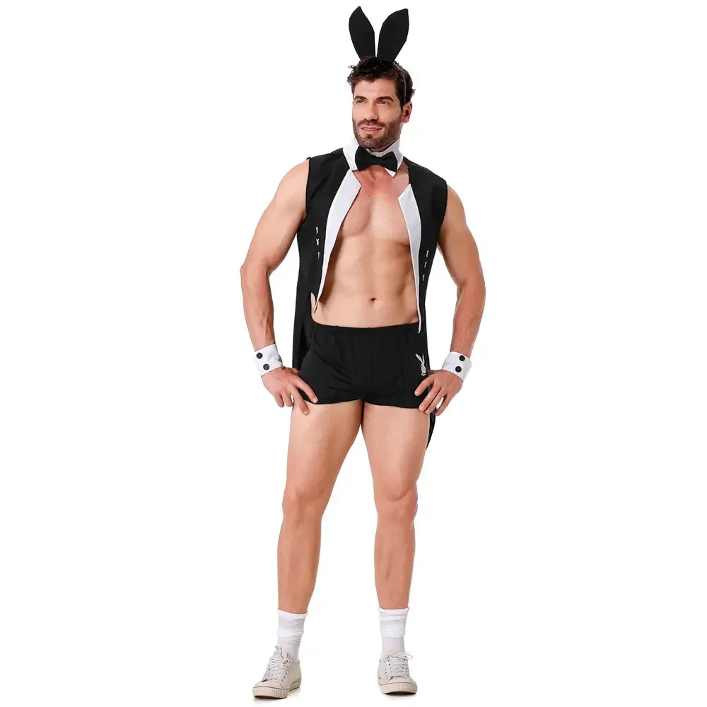 

Halloween Rabbit Boy Cosplay Costumes Men Sexy Rabbit Outfits Gay Waiter Uniform Carnival Party Nightclub Stage Showing Dress Up