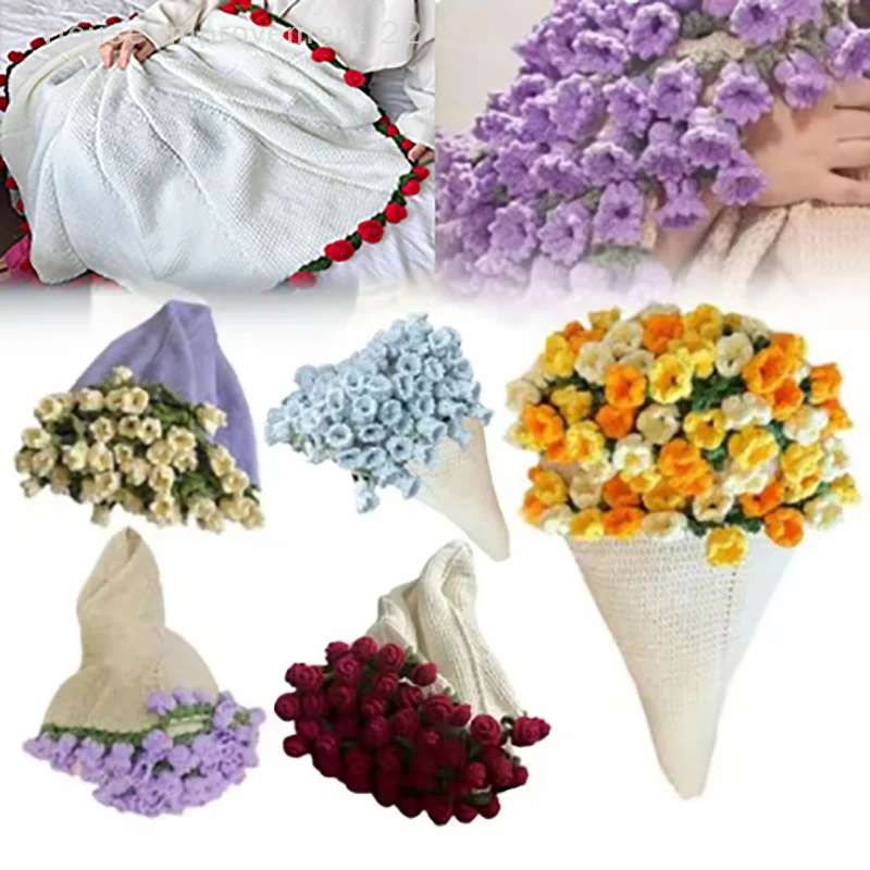 Manta de ramo de rosas, producto terminado, manta de ganchillo hecha a mano, colcha de aire acondicionado, manta de sofá, regalo para madre, novia