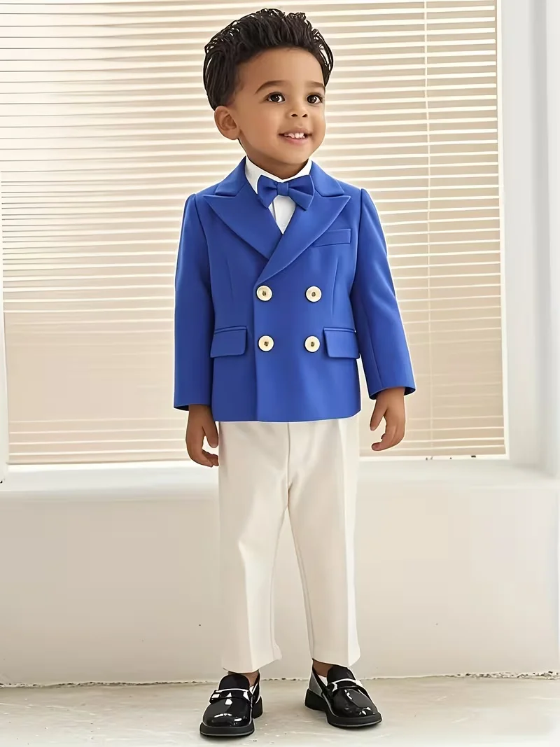 Gentleman Kids 3pcs Suit Set Flower Boys Wedding Dress With Jacket Pants Bowtie Children's Graduation Photography Outfit