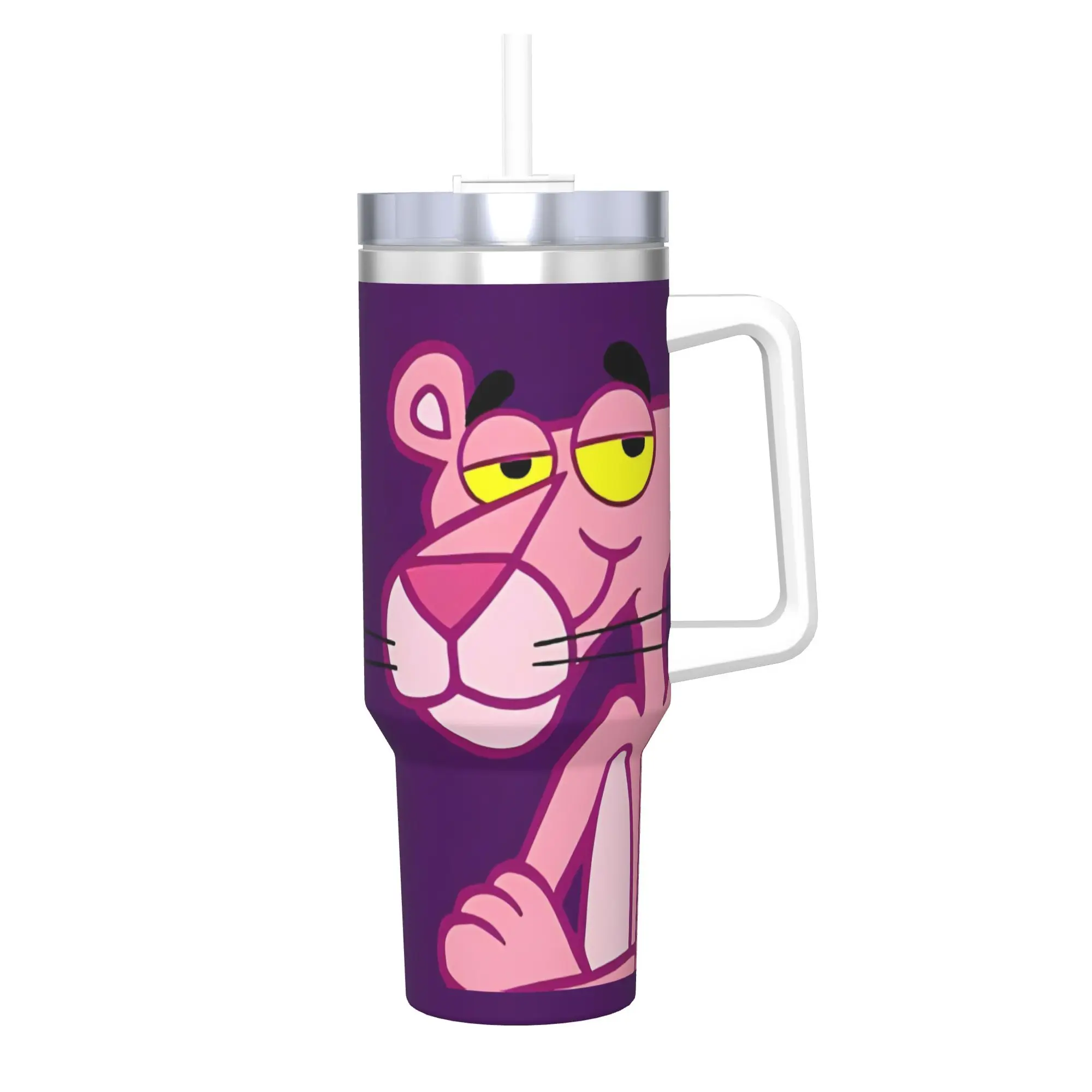 

Pinks Panthers Cartoon Tumbler Vacuum Insulated Coffee Cups Stainless Steel Travel Outdoor Mug Spill Proof, 40oz