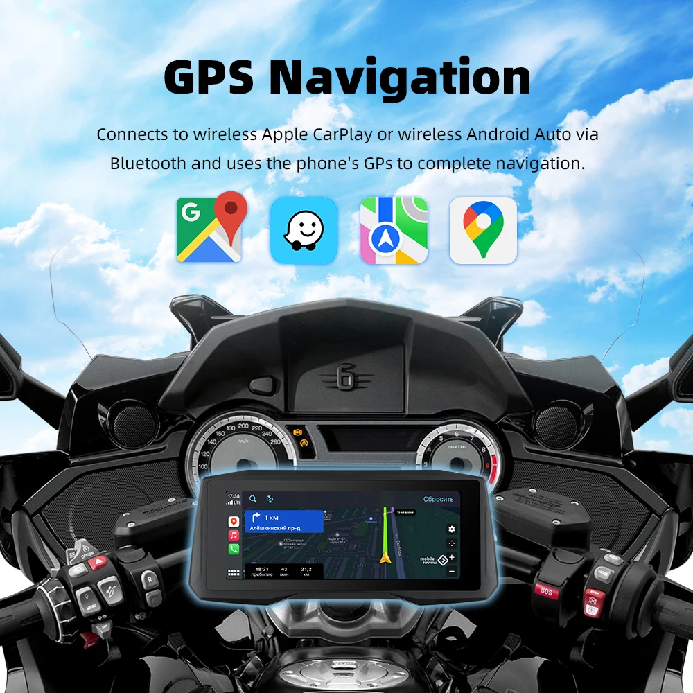 EKIY 7 inch Wireless CarPlay Moto Android Auto Portable Digital Motorcycle Dashboard GPS Navigation Display Screen Monitor TPMS image 3