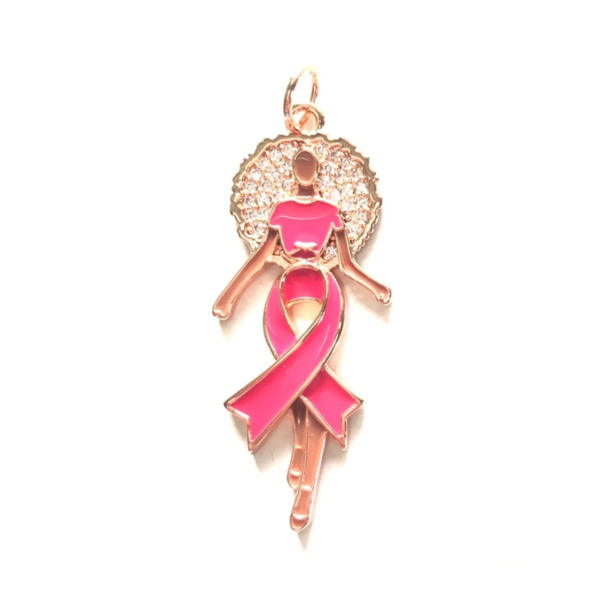 5pcs Enamal Pink Ribbon Afro Black Girl Charms Zirconia Pave Breast Cancer Awareness Pendants for Women Bracelet Necklace Making