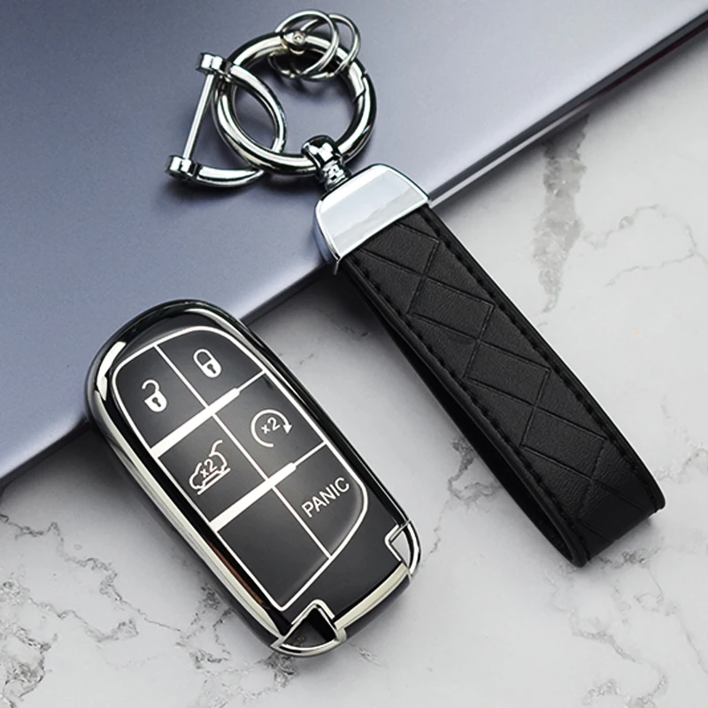 Silver Edge TPU Car Key Case Full Cover for Fiat Jeep for Dodge Ram 1500 Journey Charger Dart Challenger Durango Accessories