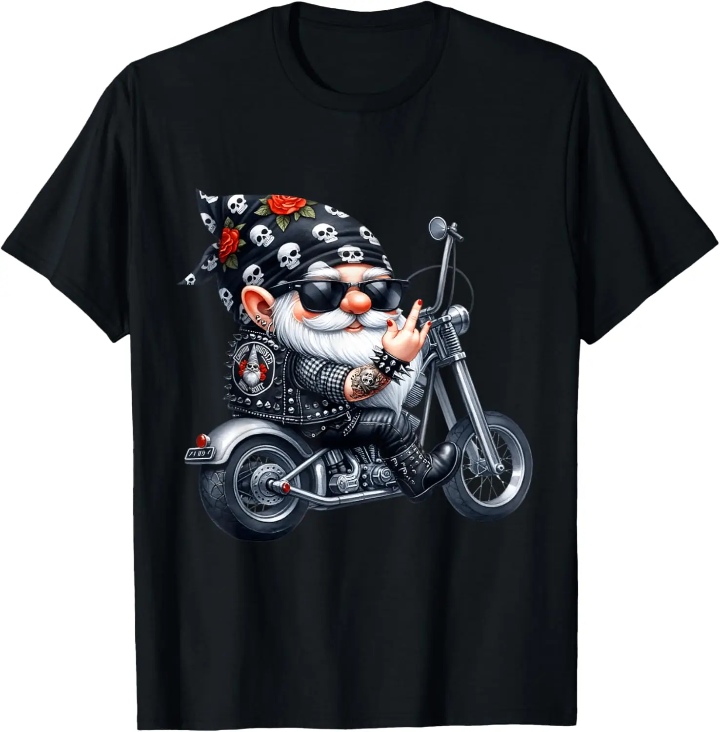 Cool Tattoo Gnome Graphic For Men Women Funny Motorcycle T-Shirt